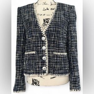 Veronica Beard Navy and Cream Tweed Blazer